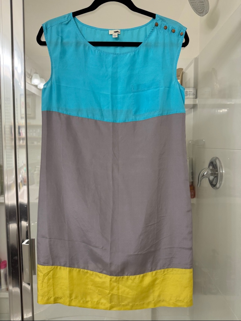 Anthropologie Sleeveless Colorblock Shift Dress - Turquoise, Gray & Yellow